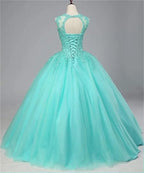 Customized Women's Beaded Lace Appliques Prom Dress Long Ball Gown Quinceanera Dresses Tulle Formal Sweet 16 Dress for Teens