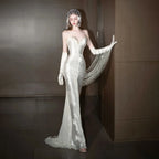 Luxurious Champagne White Sequin Formal Gown Strapless Sweetheart Neck and Sleeveless Evening Gala Gown Red Carpet Prom Dress