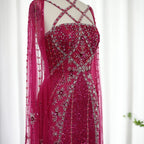 Sharon Said Luxury Dubai Aqua Lilac Mermaid Evening Dress with Cape Sleeve Criss Cross Women Wedding Party Gown SS391 Customized