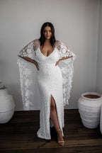 Sheath Scoop Backless Lace Wedding Dress with Split Wraps