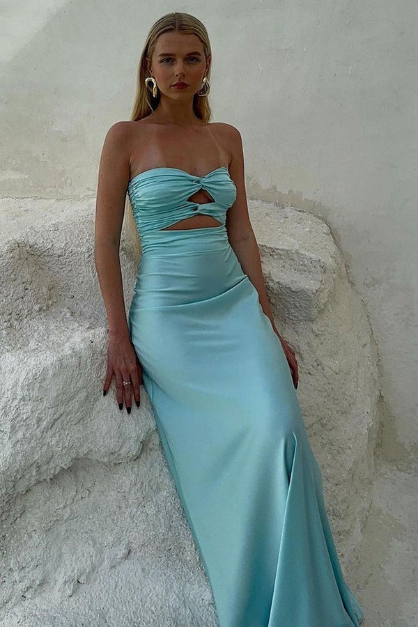 Sheath Strapless Tiffany Blue Long Prom Dress
