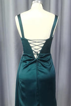 Sheath Sweetheart Sleeveless Sweep Train Satin Prom Dress With Pleated