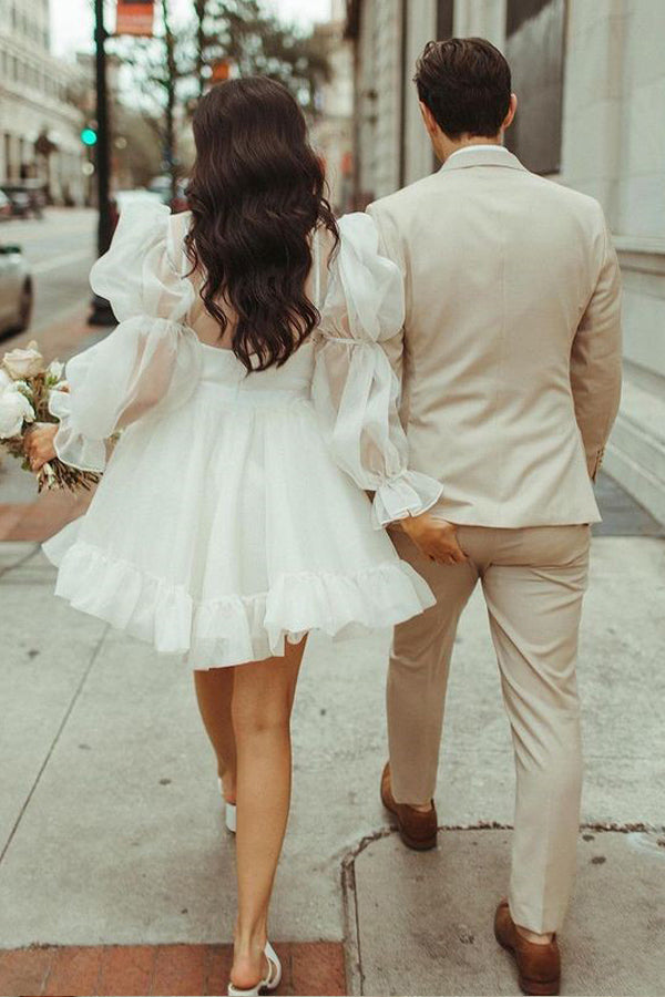 Short Wedding Dresses Long Sleeves Vintage Wedding Dress