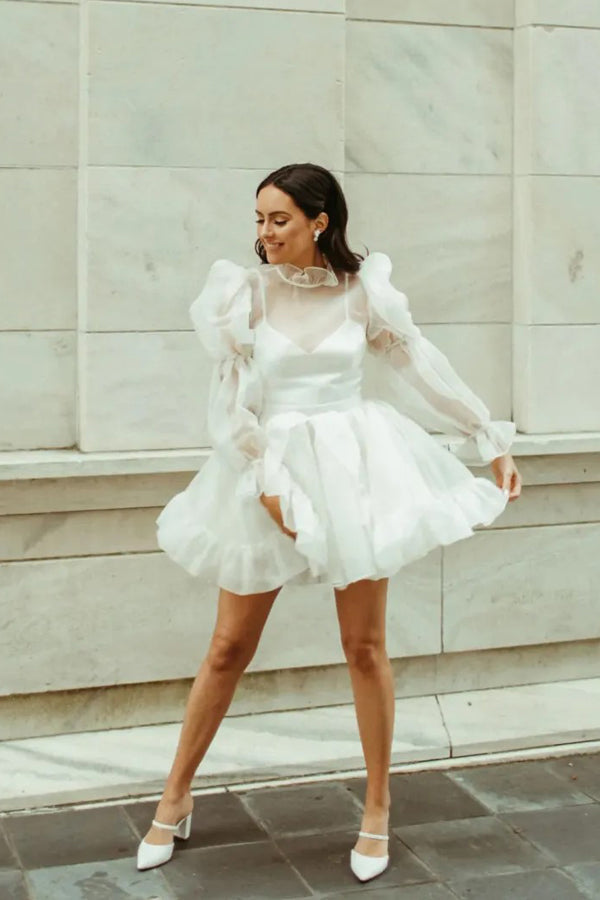 Short Wedding Dresses Long Sleeves Vintage Wedding Dress