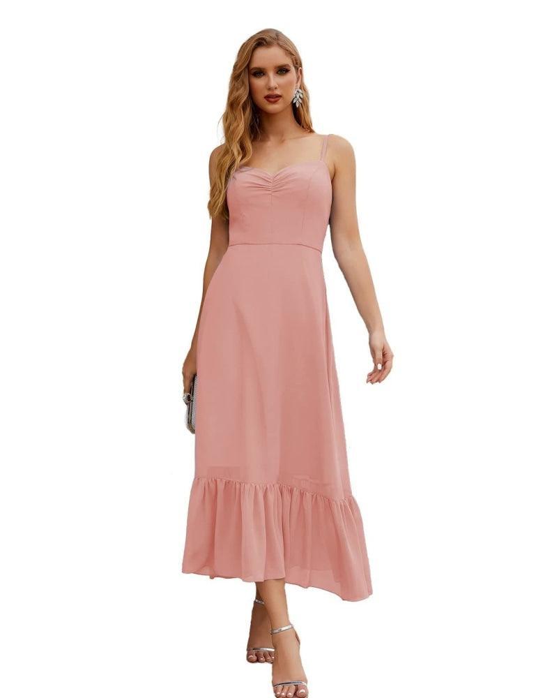 Spaghetti Strap Chiffon Bridesmaid Dress Ankle Length Formal A Line Cocktail Party Homecoming Dress for Juniors  SEA28028