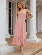 Spaghetti Strap Chiffon Bridesmaid Dress Ankle Length Formal A Line Cocktail Party Homecoming Dress for Juniors  SEA28028