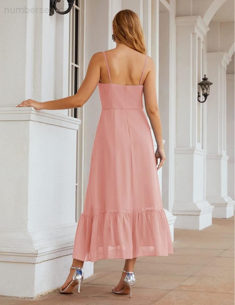 Spaghetti Strap Chiffon Bridesmaid Dress Ankle Length Formal A Line Cocktail Party Homecoming Dress for Juniors  SEA28028