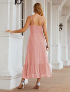 Spaghetti Strap Chiffon Bridesmaid Dress Ankle Length Formal A Line Cocktail Party Homecoming Dress for Juniors  SEA28028