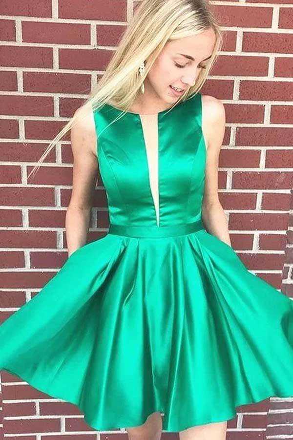 Simple Green A-line Homecoming Dresses, Junior Homecoming Dress