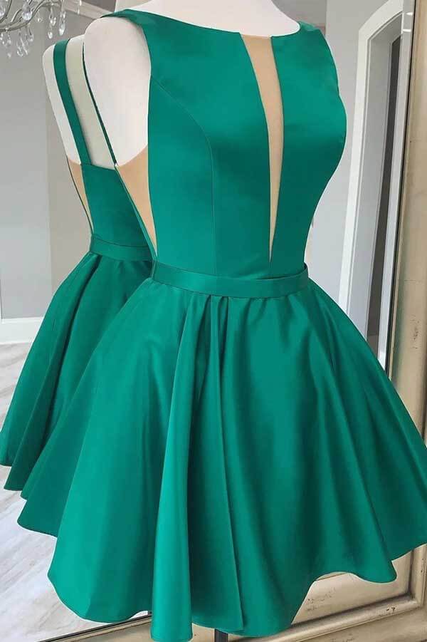 Simple Green A-line Homecoming Dresses, Junior Homecoming Dress