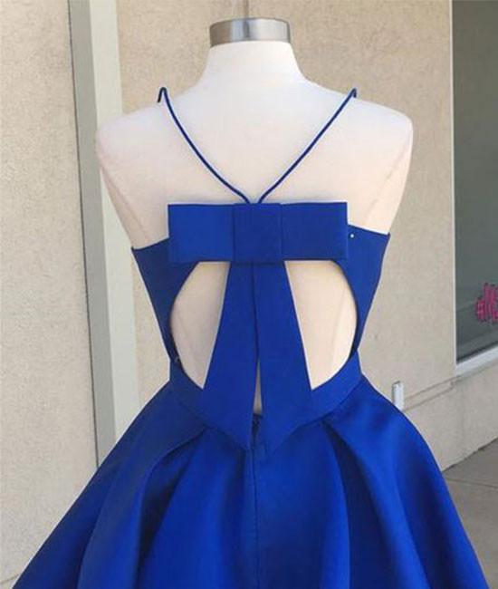 Simple Royal Blue Spaghetti Straps Homecoming Dresses With Ribbon