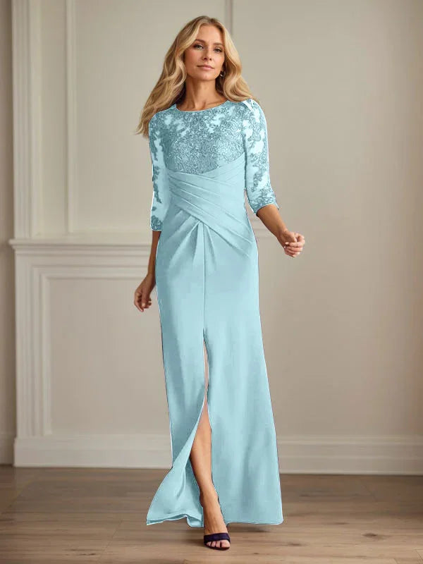 Plum Sheath Lace Stretch Crepe Mother of the Bride Dress