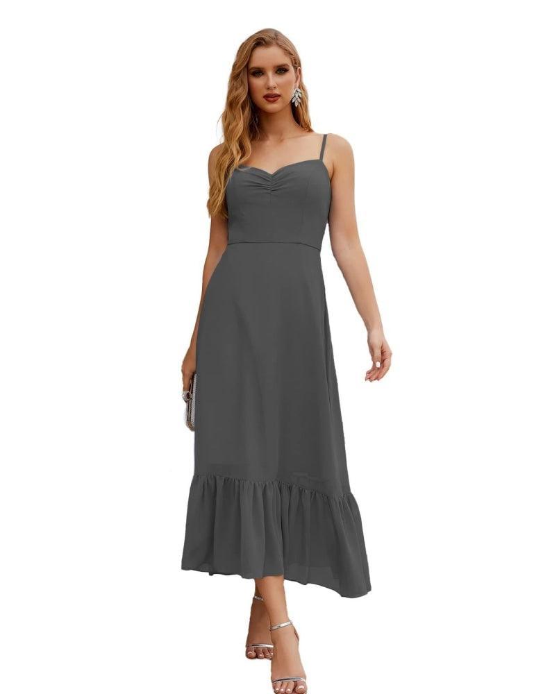 Spaghetti Strap Chiffon Bridesmaid Dress Ankle Length Formal A Line Cocktail Party Homecoming Dress for Juniors  SEA28028