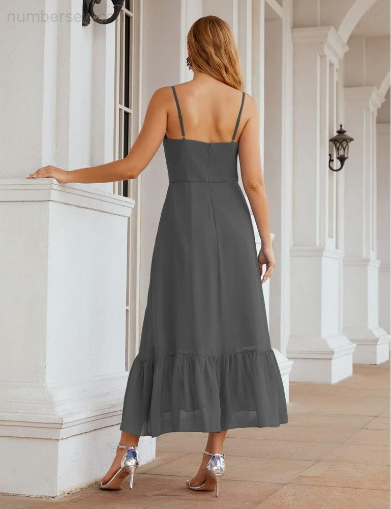 Spaghetti Strap Chiffon Bridesmaid Dress Ankle Length Formal A Line Cocktail Party Homecoming Dress for Juniors  SEA28028