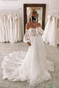 Sweetheart Ball Gown Lace Wedding Dress With Detachable Puff Sleeves