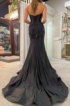 Sweetheart Cut Mermaid Black Long Prom Dress with Slit