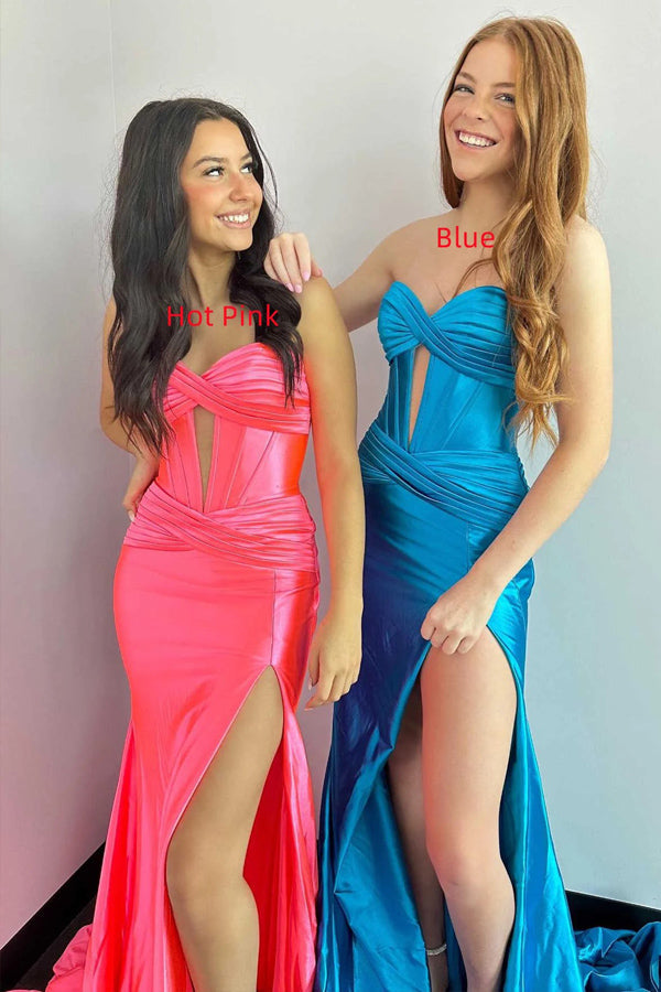 Sweetheart Cut Mermaid Black Long Prom Dress with Slit