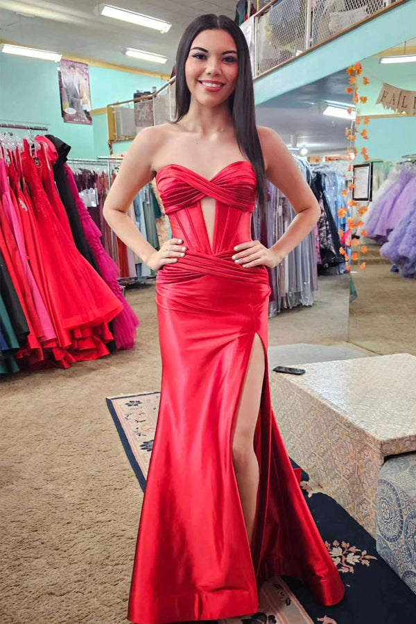 Sweetheart Cut Mermaid Black Long Prom Dress with Slit