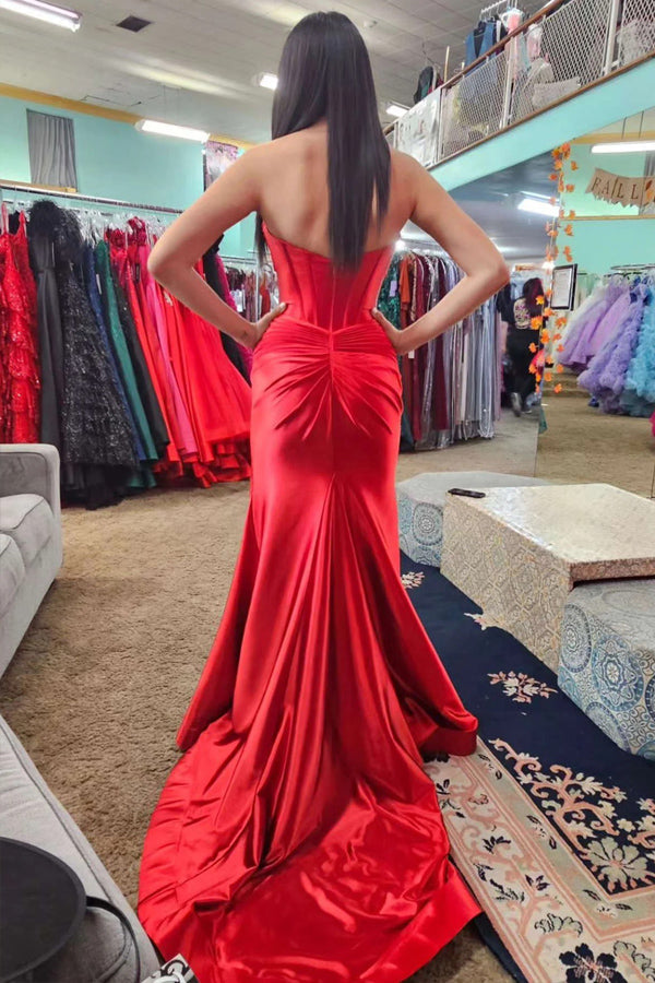 Sweetheart Cut Mermaid Black Long Prom Dress with Slit