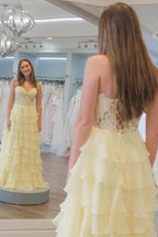 Sweetheart Lace Chiffon Corset Long Prom Dresses Ruffle
