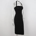 Women's Black Halter Prom Dress With Slit Sexy Black Sleeveless Evening Dress Y1161