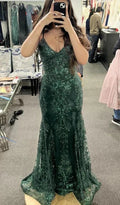 Unique Straps Dark Green Lace Mermaid evening Dress Long Prom Dress Y7878