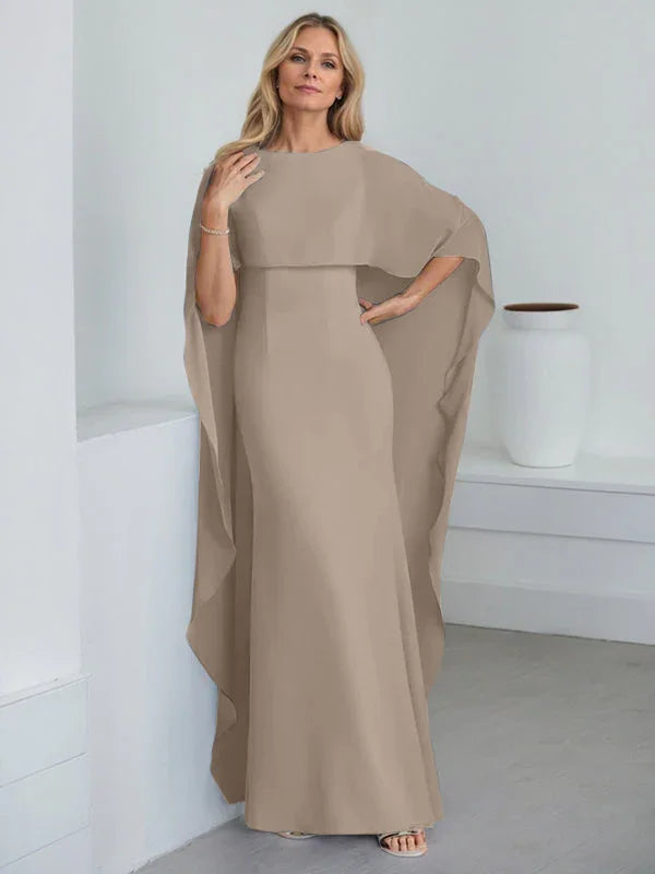 Sheath Scoop Floor-Length Chiffon Mother of the Bride Dress With Cascading Ruffles