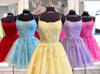 Lavender A-line Tulle Lace Appliques Homecoming Dresses, Short Prom Dress
