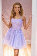 Lavender A-line Tulle Lace Appliques Homecoming Dresses, Short Prom Dress