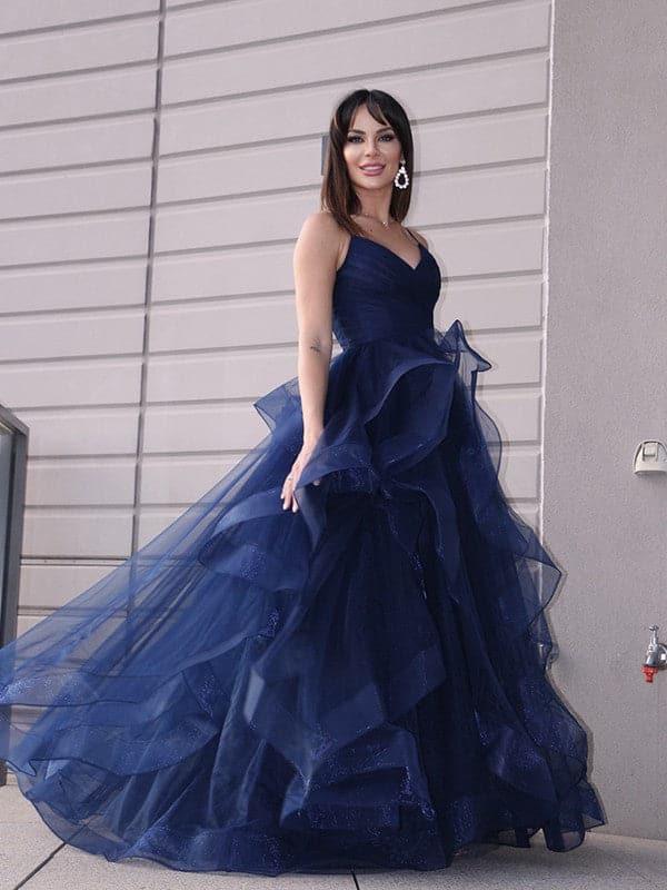Tulle Layers Formal Dresses V neck Prom Dresses SYP17