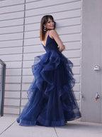 Tulle Layers Formal Dresses V neck Prom Dresses SYP17