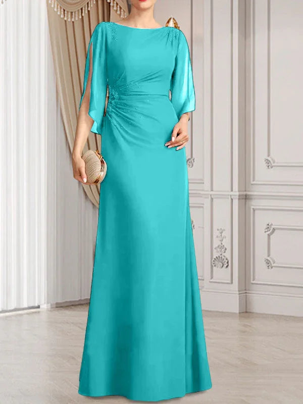 Sheath/Column Scoop Floor-Length Chiffon Mother of the Bride Dress With Pleated Beading