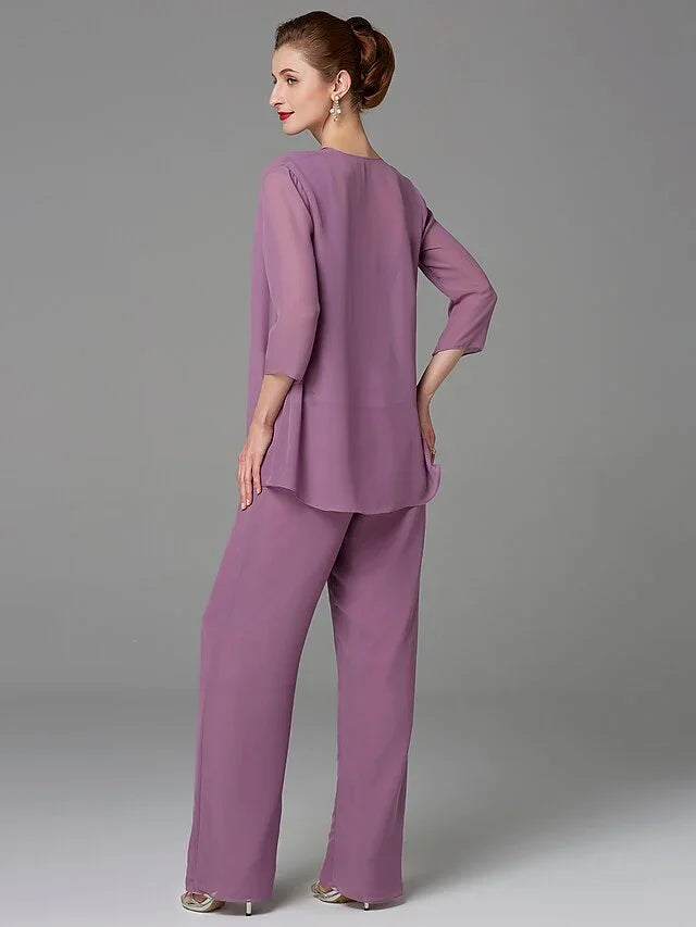 Chiffon Square Neck Mother of the Bride Pantsuits with Jacket