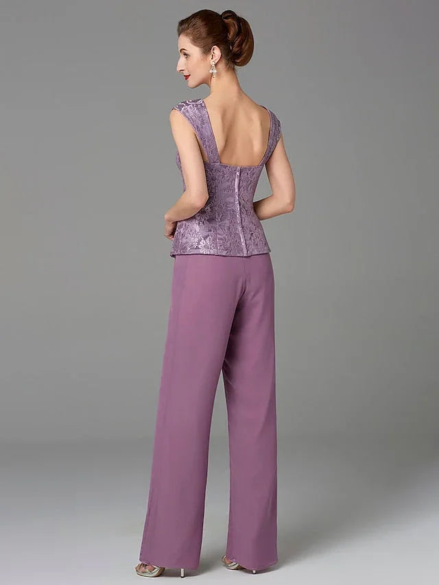 Chiffon Square Neck Mother of the Bride Pantsuits with Jacket