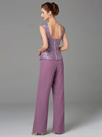 Chiffon Square Neck Mother of the Bride Pantsuits with Jacket