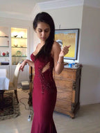 Sexy Burgundy Mermaid Prom Dresses Evening Dress Y5603