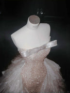 Gorgeous Champagne Tulle Sequins Beaded Sheath Long Prom Dress Evening Dress Y8658