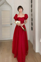 Pretty Red Tulle A Line Prom Dress Long Evening Dress Y7771