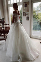 Unique Off The Shoulder Appliques Rustic Lace Wedding Dress