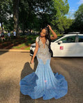 Blue prom dress sexy shimmering blue evening gown Y6557