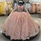 Pink Quinceanera Dresses Off Shoulder Flowers Lace Appliques Beaded Puffy Party Princess Sweet 16 Ball Gown  Y2936