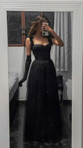 Elegant Black A-line Long Evening Dress Formal Gown  Y2869