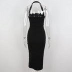 Women's Black Halter Prom Dress With Slit Sexy Black Sleeveless Evening Dress Y1161