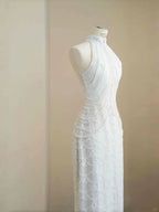 Classy White  Sequins Pearls Chain Sheath Long Prom Dress Evening Dress Y8670