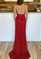Sunnderly Backless Red Sequins Prom Gown With Slit SYP96