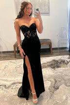 Sunnderly Amaya |Sheath Sweetheart Long Satin Prom Dress with Slit