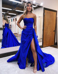  Strapless A Line Prom Dress with Slit