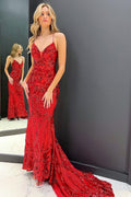 Roycebridal Alexa | Mermaid Sequins Long Prom Dress with Sweep Train