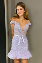 Sheath Off the Shoulder Lace Homecoming Dress