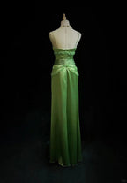 Chic Green Spaghetti Straps Satin Beaded Prom Dress Evening Dress Y8555